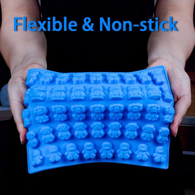 CAKETIME Silicone Candy Gummy Bear Molds - Chocolate Molds Including Bears, Frogs, Lions, Monkeys, Penguins Gummie Molds Premium Silicone, Pack of 4 with 2 Droppers - Image 4